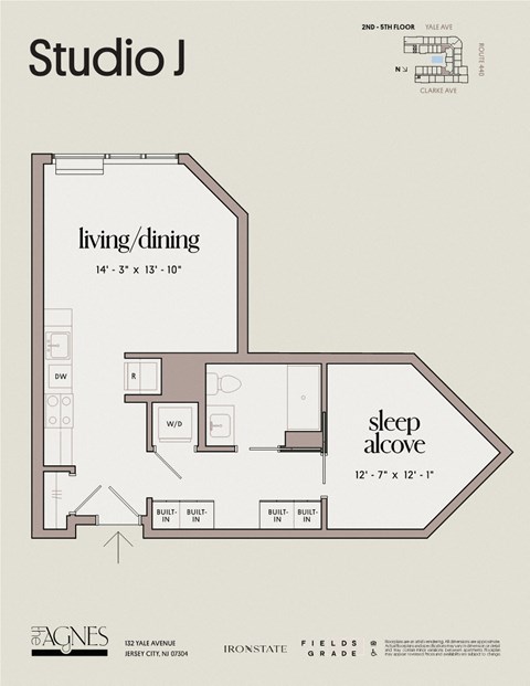 Floor plan for studio, 1 bath, 641 sqft
